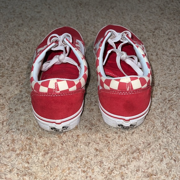 Vans Old Skool Red Canvas Suede Checkered Lace-Up Sneakers Skater Shoes - Picture 3 of 7